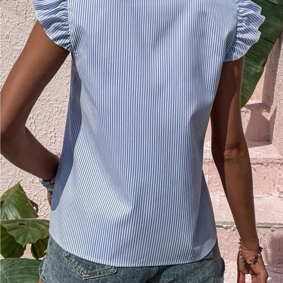New striped button down contrast lace top - Picture 6 of 7